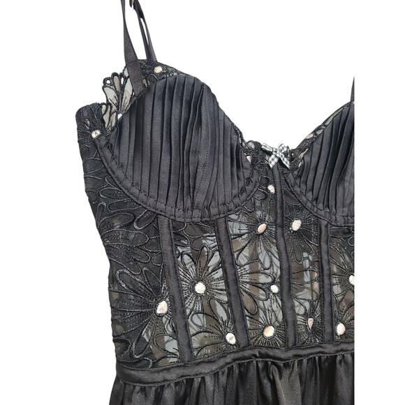 For Love & Lemons Embroidered Tulle Mini Dress Small Black NWT Scalloped Lace - Picture 4 of 6